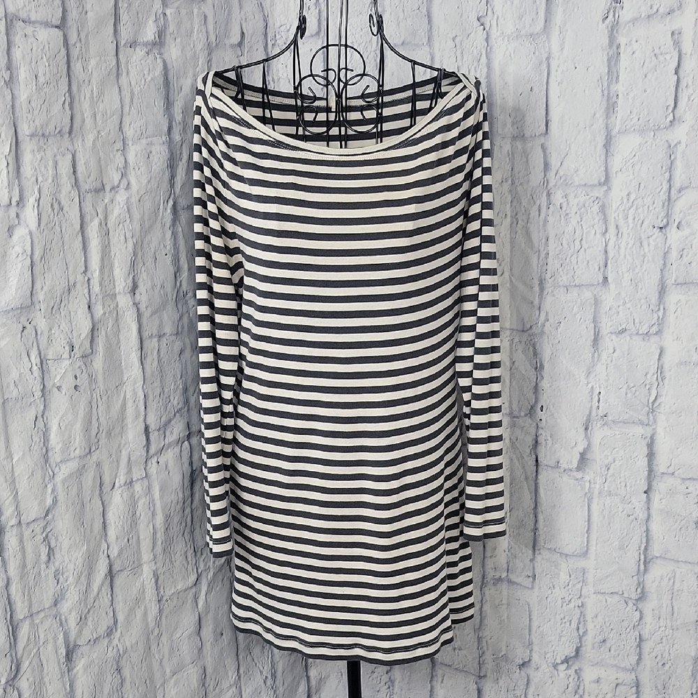 J. Crew Striped Boatneck Black/Cream‎ Long Sleeve Top Large